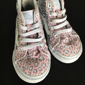 Vans high top pale blue & pink cheetah print sz 6T